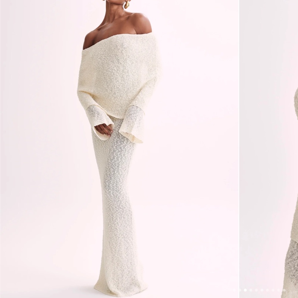 Meshki boucle maxi white/cream dress